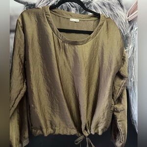 Zara Olive Green Long Sleeve Tie-Hem Top